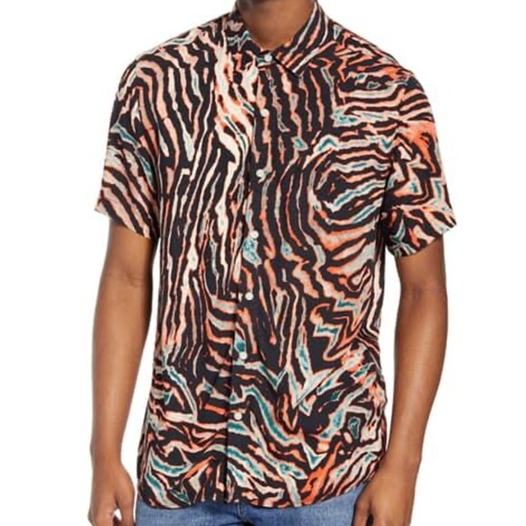 Topman Slim Fit Tiger Animal Print Shirt Sleeve Button Up Shirt, Mens Small - Picture 2 of 4